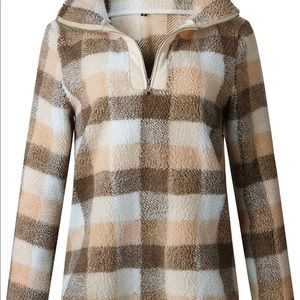 Women's Plaid 1/2 Zip Fleece Sweatshirt-L